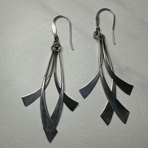 Taxco Sterling Silver Signed TP-44 MEX 925 Dangle Earrings Geometric Modernist